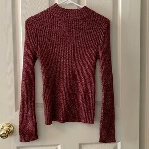 Dark red, ribbed, flare sleeve sweater